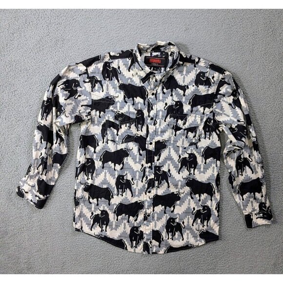Rock & Roll Denim Tops - Rock & Roll Shirt XL Modern Fit Dale Brisby Bull Print Snap Southwestern